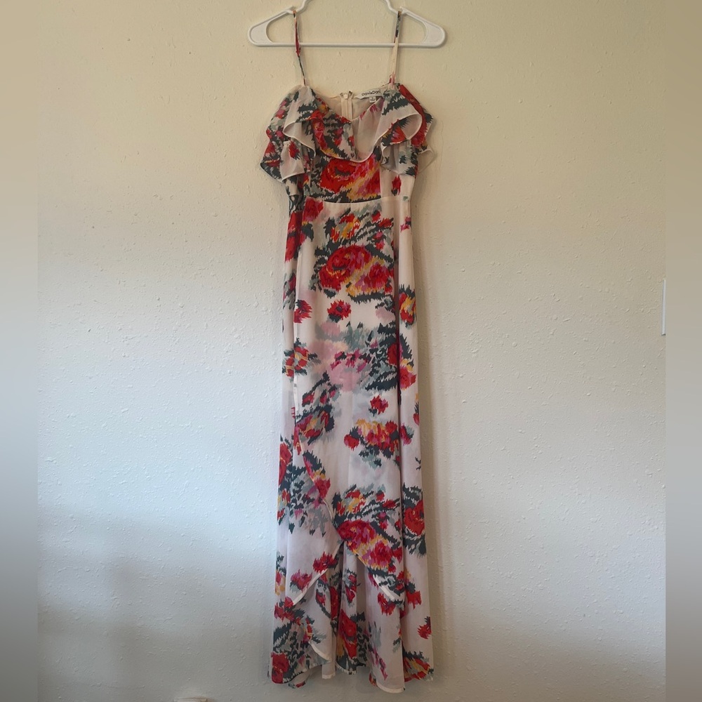 DAVI & DANI Full Length Floral Maxi High-Low Dress, Size Small